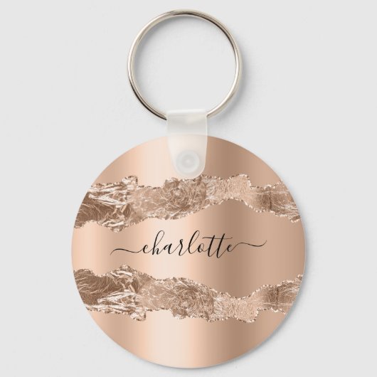 Roos gold agate marmer name script sleutelhanger (Voorkant)