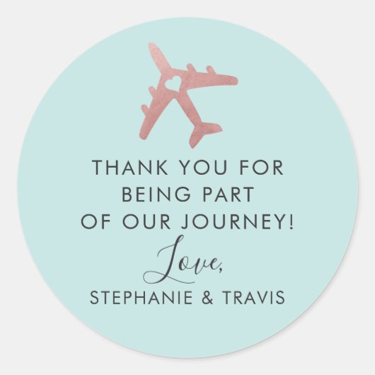 Roos Gold Airplane Travel Theme Favor Ronde Sticker (Voorkant)