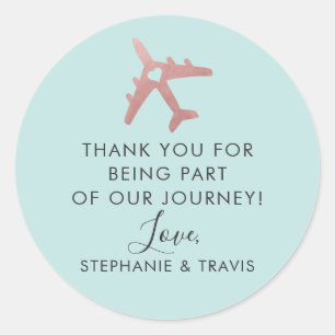 Roos Gold Airplane Travel Theme Favor Ronde Sticker
