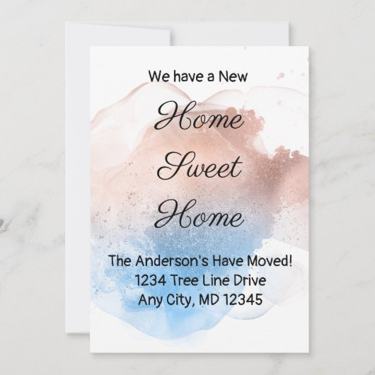 Roos Gold and Blue Splash Moving Aankondiging (Voorkant)