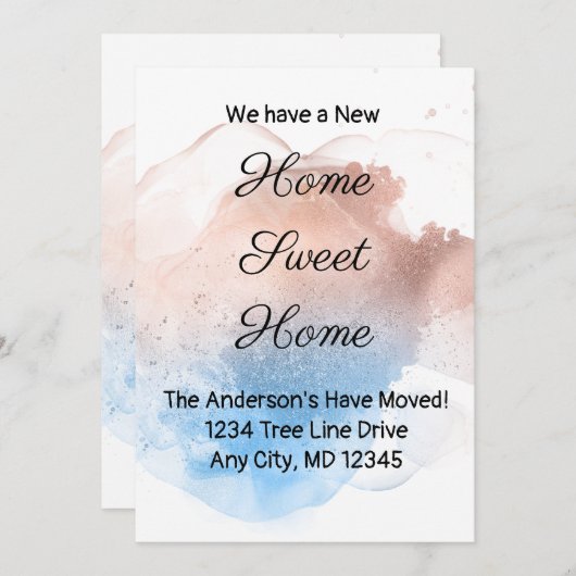 Roos Gold and Blue Splash Moving Aankondiging (Voorkant / Achterkant)