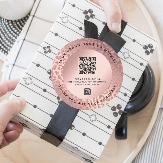Roos Gold Animal Print Dank u QR-code Ronde Sticker