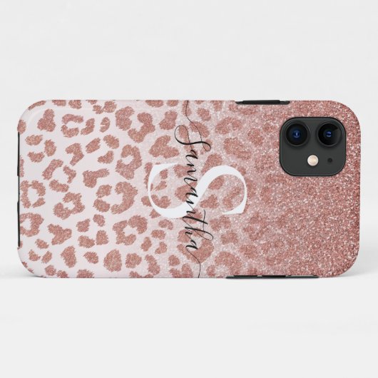 Roos Gold Animal Print Glittery Gradient Case-Mate iPhone Case (Achterkant (horizontaal))