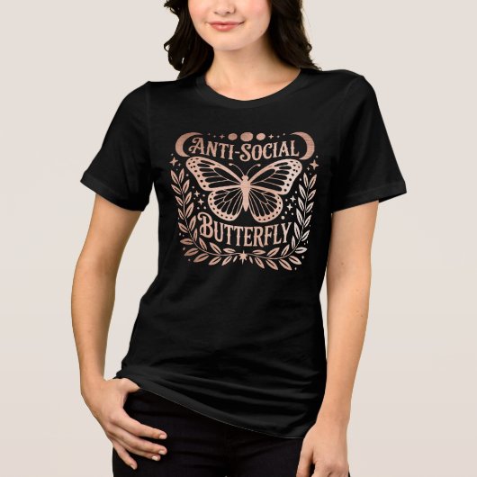 Roos Gold Anti-Social Butterfly Celestial Graphic Tri-Blend Shirt (Voorkant)