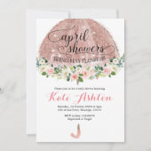 Roos Gold April Showers Umbrella Baby shower Invit Kaart (Voorkant)
