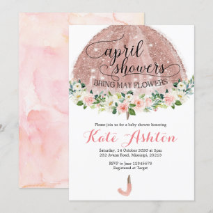 Roos Gold April Showers Umbrella Baby shower Invit Kaart
