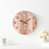 Roos Gold Arabic Numbers Glitter Drip Blush Copper Grote Klok (Huis)
