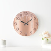 Roos Gold Arabisch getal Glitter Drip Blush Copper Grote Klok (Huis)