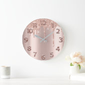 Roos Gold Arabisch getal Glitter Drip Blush Glitte Grote Klok (Huis)