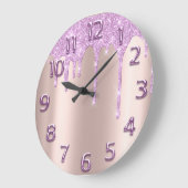 Roos Gold Arabisch getal Glitter Drip Blush Glitte Grote Klok (Hoek)