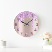 Roos Gold Arabisch getal Glitter Drip Blush Glitte Grote Klok (Huis)