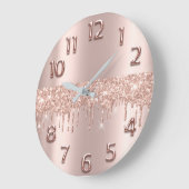 Roos Gold Arabisch getal Metallic Blush Glitter Grote Klok (Hoek)