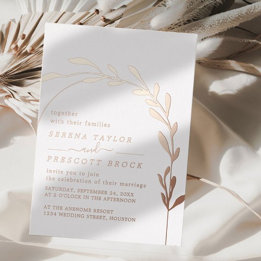 Roos Gold Arch Wedding Real Folie Uitnodiging