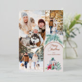 Roos Gold Arches 3 Photo Pine Lantern Kerstmis Folie Feestdagenkaart (Staand Voorkant)