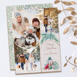 Roos Gold Arches 3 Photo Pine Lantern Kerstmis Folie Feestdagenkaart