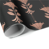 Roos Gold Art Deco Flowers op zwart Cadeaupapier (Rol Hoek)