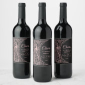 Roos Gold Art Deco Peacock Black Wedding Wijn Etiket (Flessen)