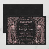 Roos Gold Art Deco Peacock Engagement Party Kaart (Voorkant / Achterkant)