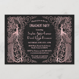 Roos Gold Art Deco Peacock Engagement Party Kaart