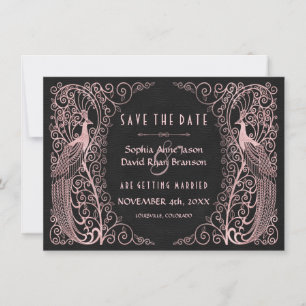 Roos Gold Art Deco Peacocks Black Opslaan datum Save The Date