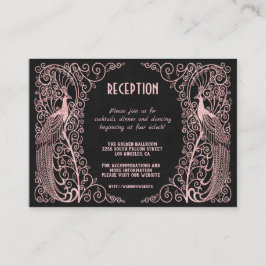 Roos Gold Art Deco Peacocks Black Receptie Informatiekaartje