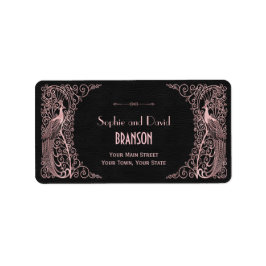 Roos Gold Art Deco Peacocks Black Wedding Etiket
