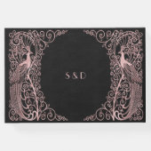 Roos Gold Art Deco Peacocks Black Wedding Gastenboek (Achterkant)