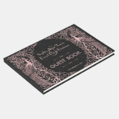 Roos Gold Art Deco Peacocks Black Wedding Gastenboek (Hoek)