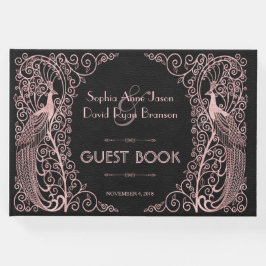 Roos Gold Art Deco Peacocks Black Wedding Gastenboek