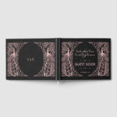 Roos Gold Art Deco Peacocks Black Wedding Gastenboek (Volledig)