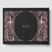Roos Gold Art Deco Peacocks Black Wedding Gastenboek (Achterkant)
