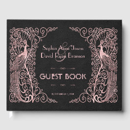 Roos Gold Art Deco Peacocks Black Wedding Gastenboek