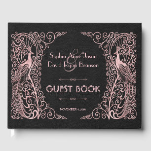 Roos Gold Art Deco Peacocks Black Wedding Gastenboek