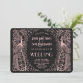 Roos Gold Art Deco Peacocks Black Wedding Invite Kaart (Staand voorkant)