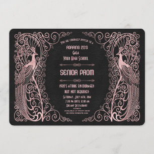 Roos Gold Art Deco Peacocks Senior Prom Kaart