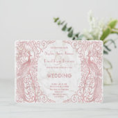 Roos Gold Art Deco Peacocks Weddenschap Kaart (Staand voorkant)