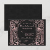 Roos Gold Art Deco Peacocks Zwart RSVP Kaartje (Voorkant / Achterkant)