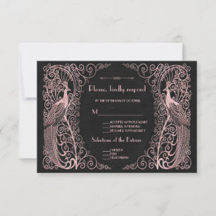 Roos Gold Art Deco Peacocks Zwart RSVP Kaartje