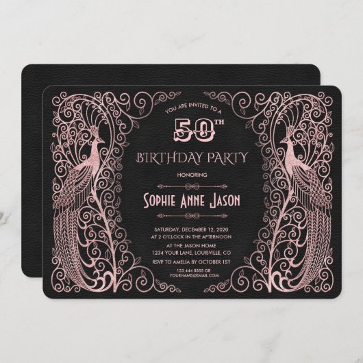 Roos Gold Art Peacocks 50e verjaardag Kaart (Voorkant / Achterkant)