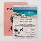Roos Gold Aruba Passport Huwelijksuitnodiging Kaart (Voorkant / Achterkant)
