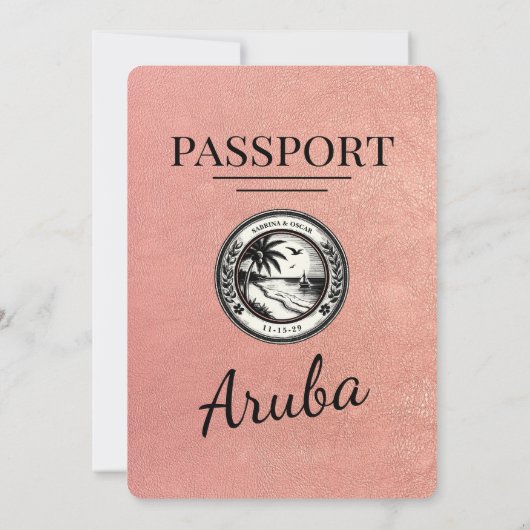 Roos Gold Aruba Passport Huwelijksuitnodiging Kaart (Achterkant)
