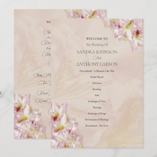 Roos Gold Azalea Wedding Programmakaart (Voorkant / Achterkant)