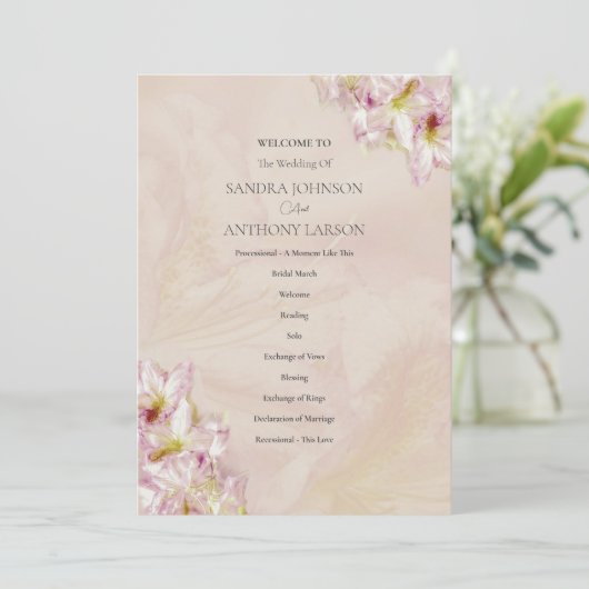 Roos Gold Azalea Wedding Programmakaart (Staand voorkant)