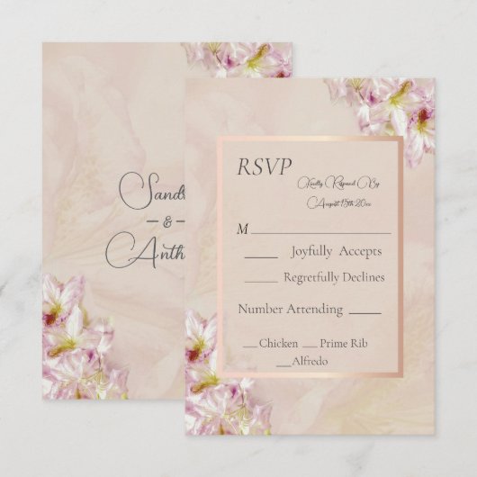 Roos Gold Azalea Wedding RSVP Kaartje (Voorkant / Achterkant)