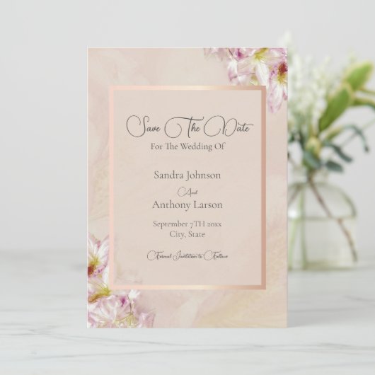 Roos Gold Azalea Wedding Save The Date (Staand voorkant)