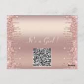 Roos Gold Baby Meisje Douche Invitation met QR Cod Briefkaart (Achterkant)