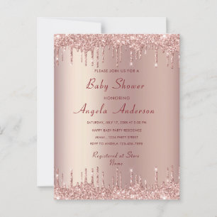Roos Gold Baby Meisje Douche Invitation met QR Cod Briefkaart