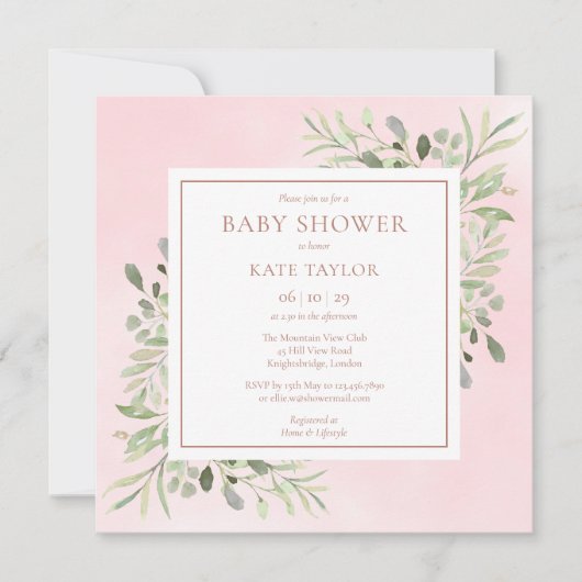 Roos Gold Baby Meisje Douche | Strooi groen Kaart (Voorkant)