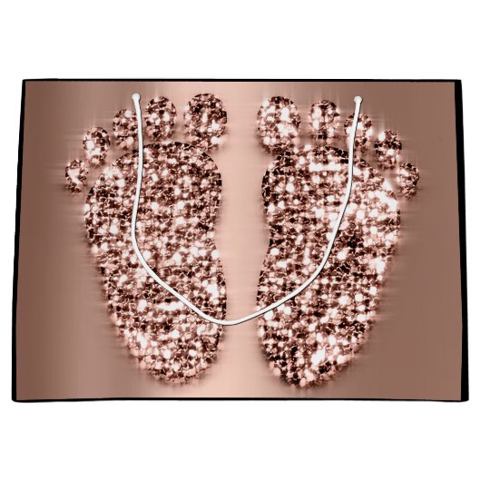 Roos Gold Baby shower Feet Boy Girl Favor Groot Cadeauzakje (Voorkant)