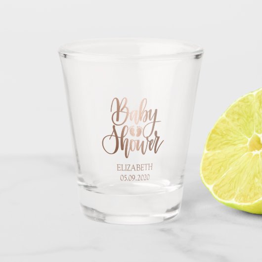 Roos Gold Baby shower Feet Shot Glas (Voorkant)